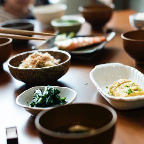 Asian food and bowls