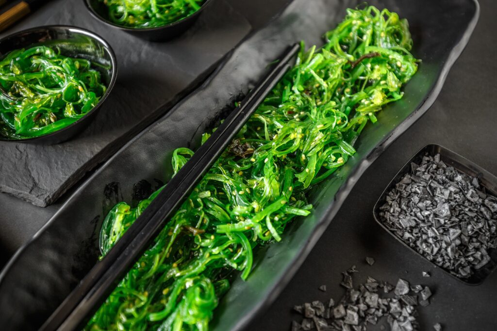 Seaweed on a plate as a japanese staple food